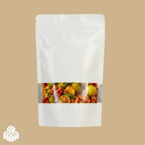 White Stand‑Up Pouch for Pickle (Window, Zip‑Lock)
